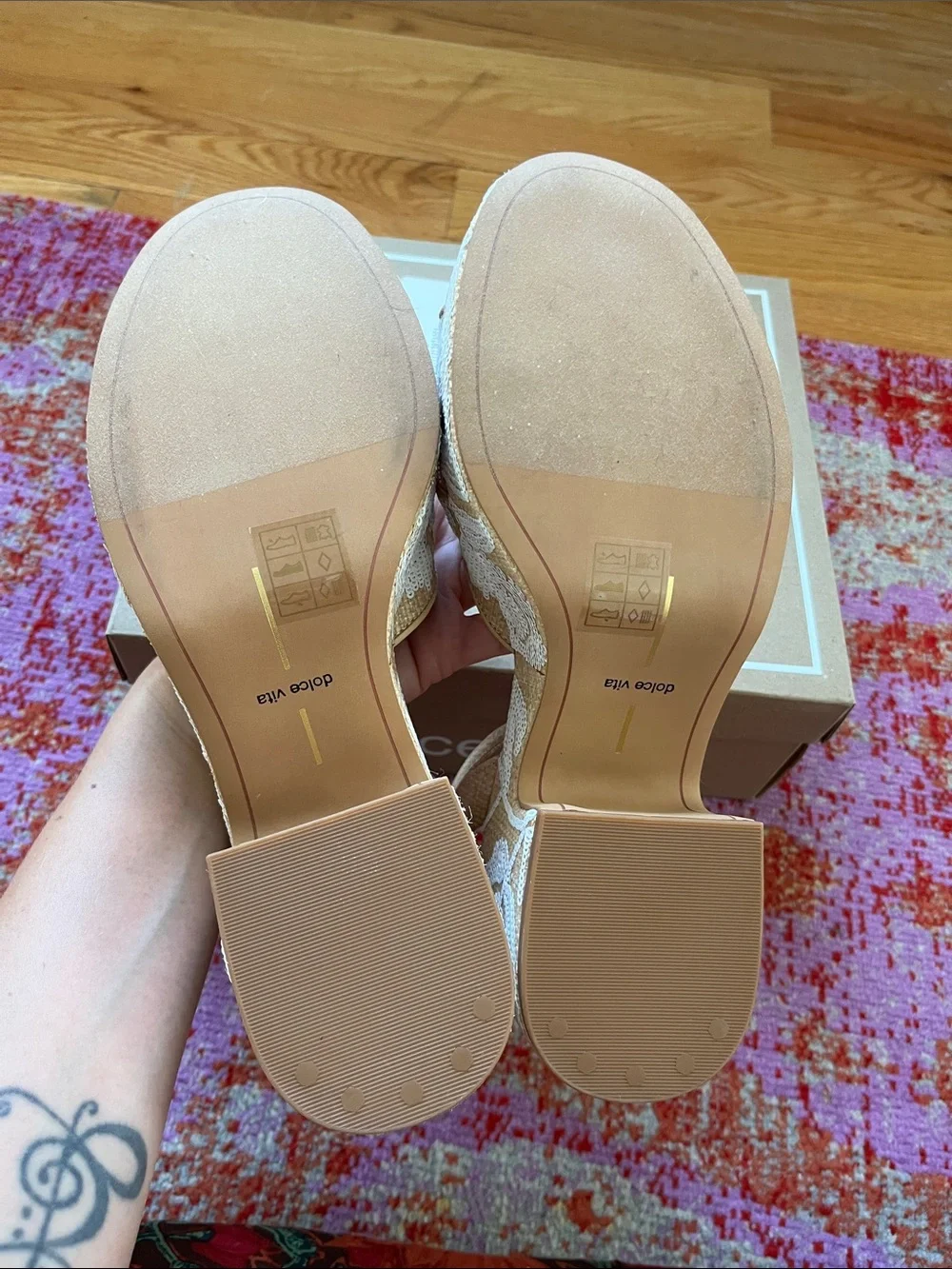 Eniko Dolce Vita Beige & White Sequin Platform Sandals with Ankle Strap